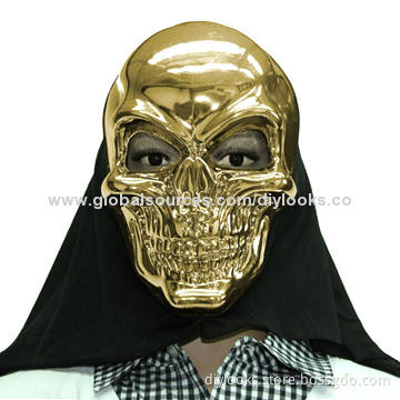 Halloween Skeleton Human Skull Hard Plastic Mask, Golden